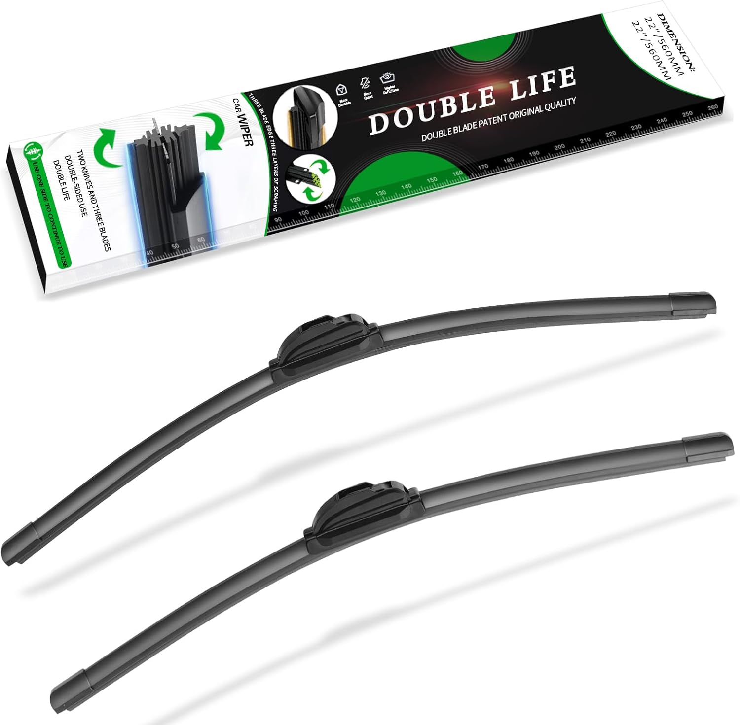 OEM Quality Premium All-Seasons double lifespan Wiper blades, 22"+22" for front windshield 22+22