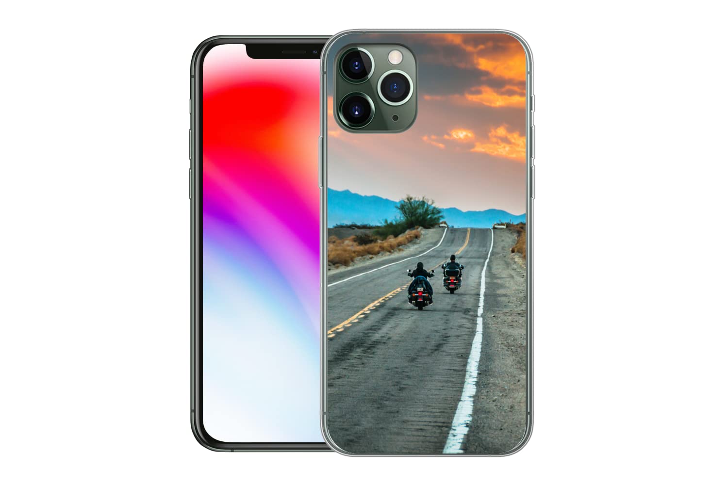 MuchoWow Funda para iPhone 11 Pro - Dos Motos circulando por la Ruta 66 - Funda de Silicona/Funda Blanda para teléfono móvil