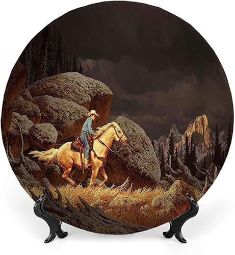 Platos de cerámica, platos de cerámica decorativos occidentales, escena de montaña de roca, paisaje de vaquero, 8 pulgadas, para comedor, fiestas,