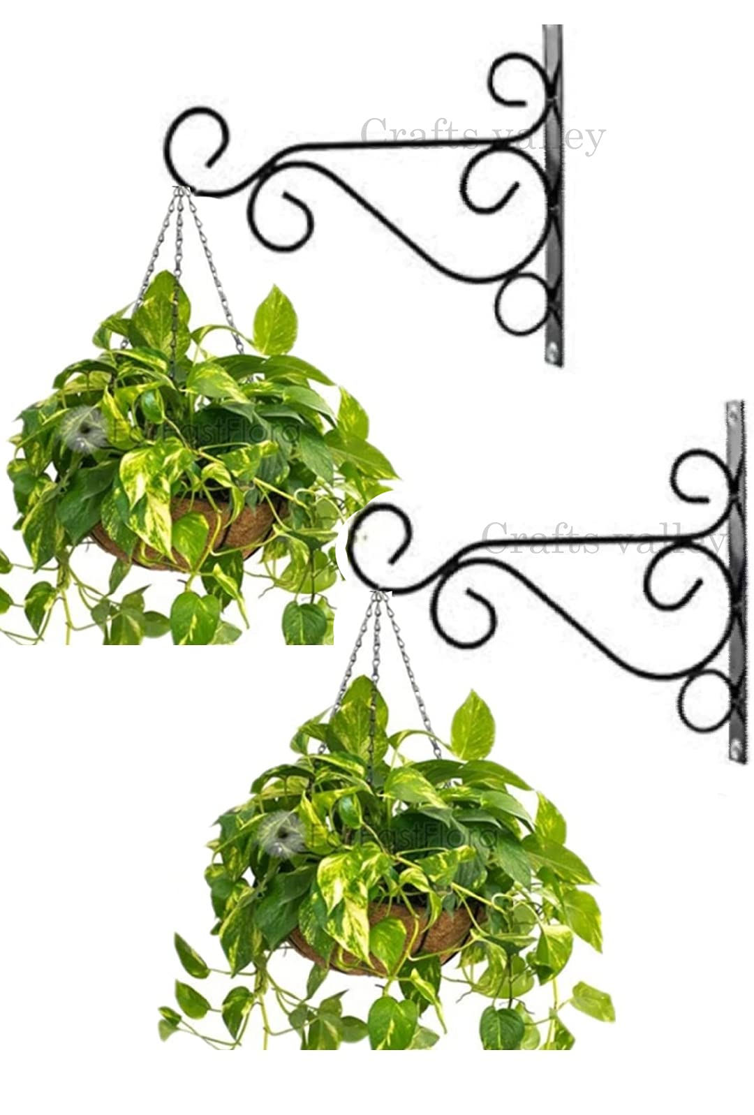 Craftr Deco Hanging Wall Bracket Hanger Modern Design Plant Hooks for Garden Balcony Home Kitchen Office Corridor. Set of 2 (Black)