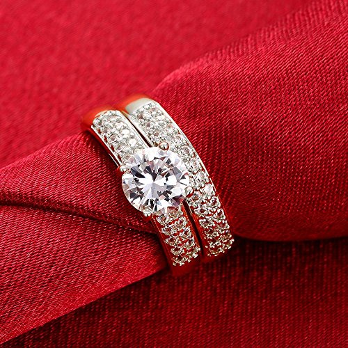 Uloveido Women's Gold and Platinum Plated AAA CZ Engagement Band Double Wedding Rings Set Fashion Bridal Rings Set for Women KR0054