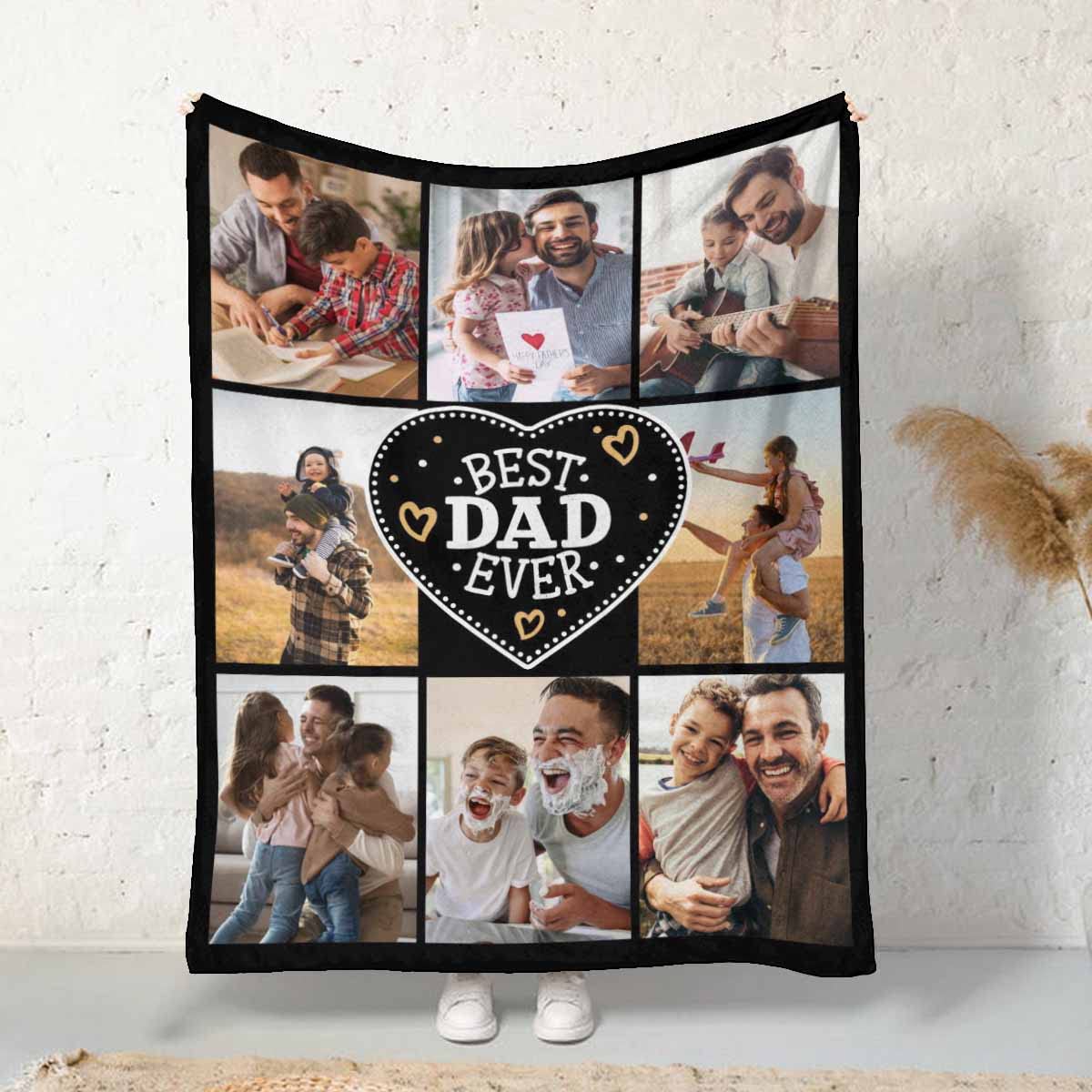 Personalized to My Dad Blanket from Kids, Customized Best Dad Ever with Heart Bed Blanket Custom Dad Throw Blanket with Pictures Collage for Father's Day Birthday Gifts from Wife 70x80