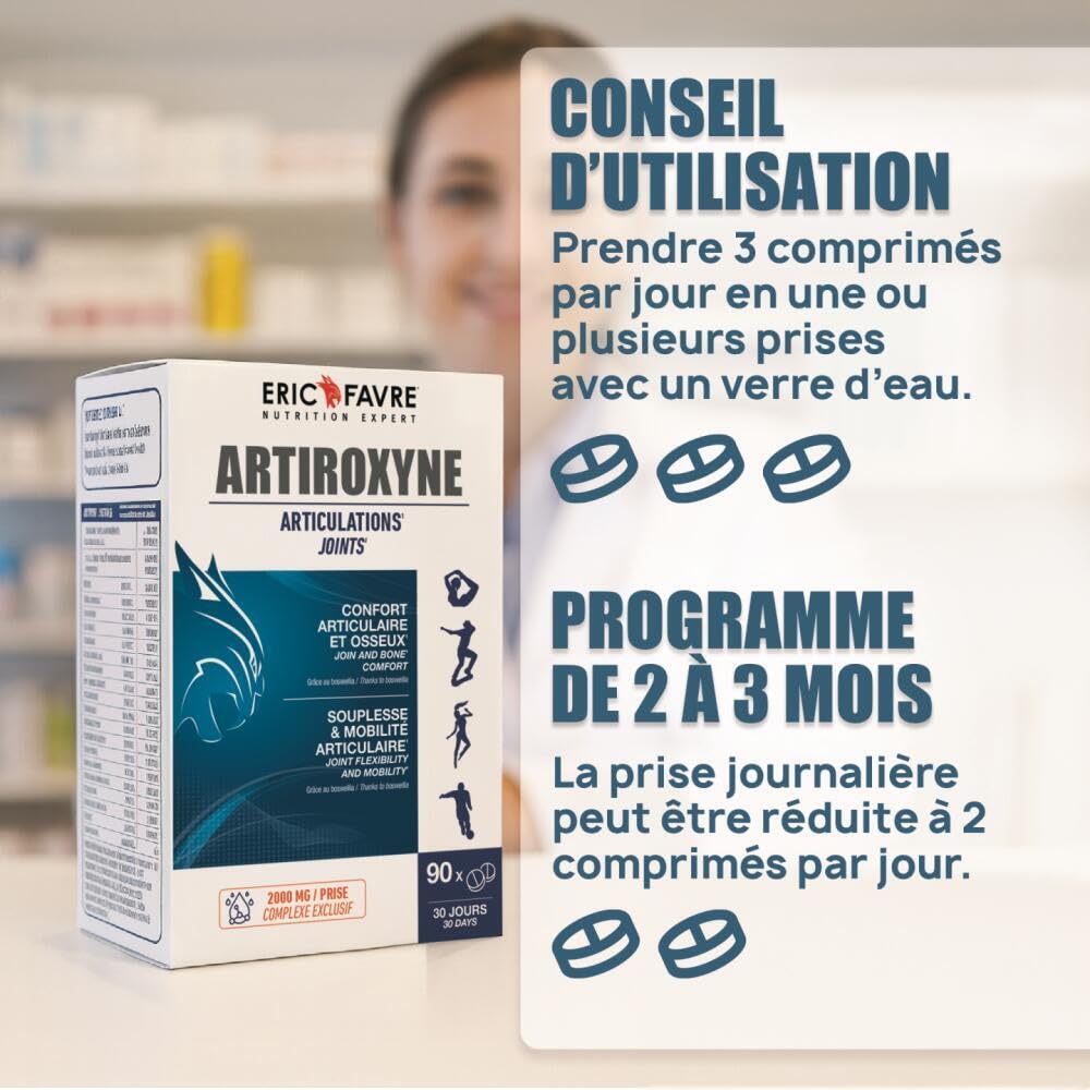 COMPLEMENT ARTICULATIONS Artiroxyne - Articulations Sensibles - Bien-être Articulaire, Souplesse, Mobilité - Glucosamine Sulfate 2KCL & Boswellia - Programme 30J 90 Comprimés - Eric Favre