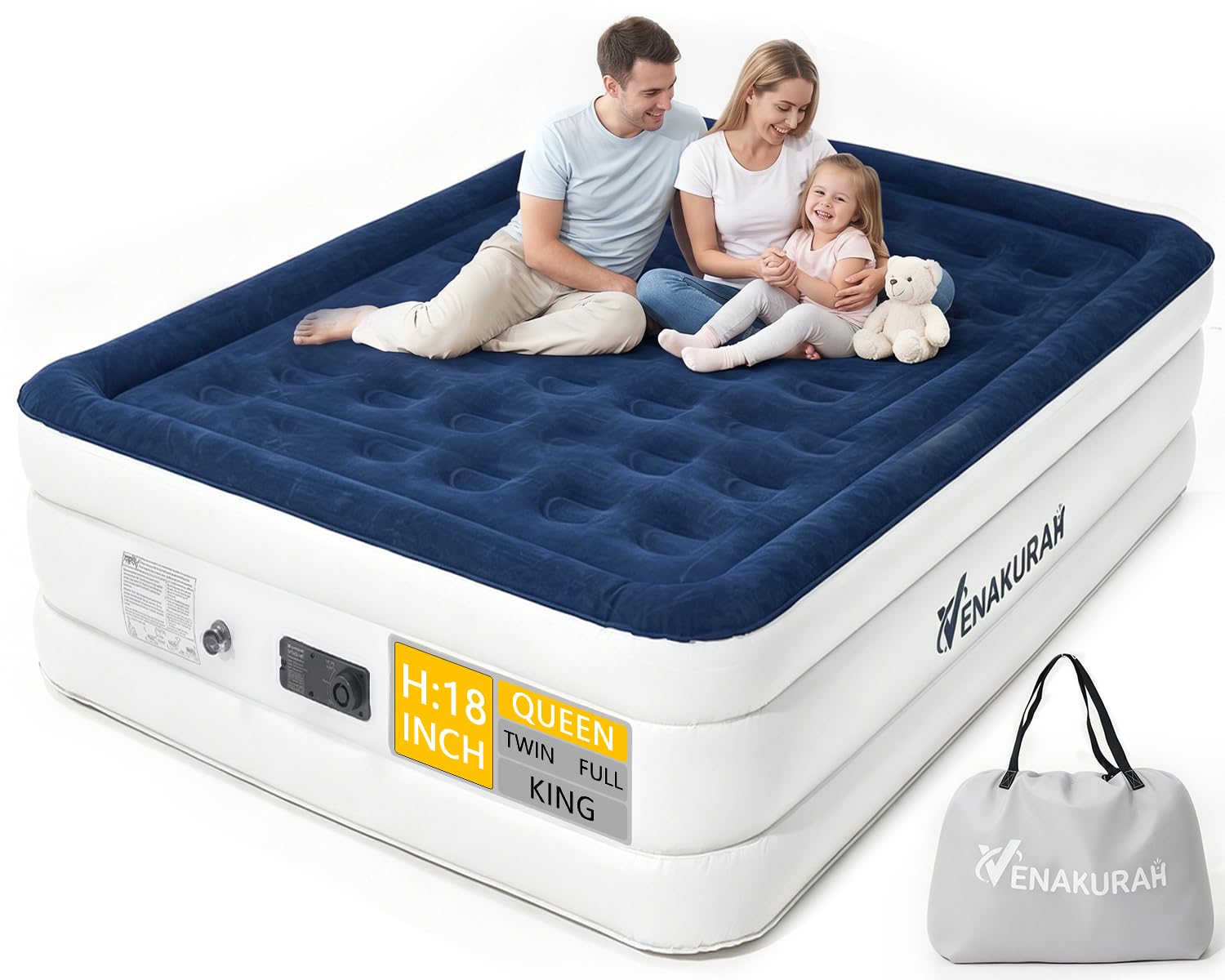 Queen Air Mattress with Built in Pump, 18" Queen Size Inflatable Mattress
