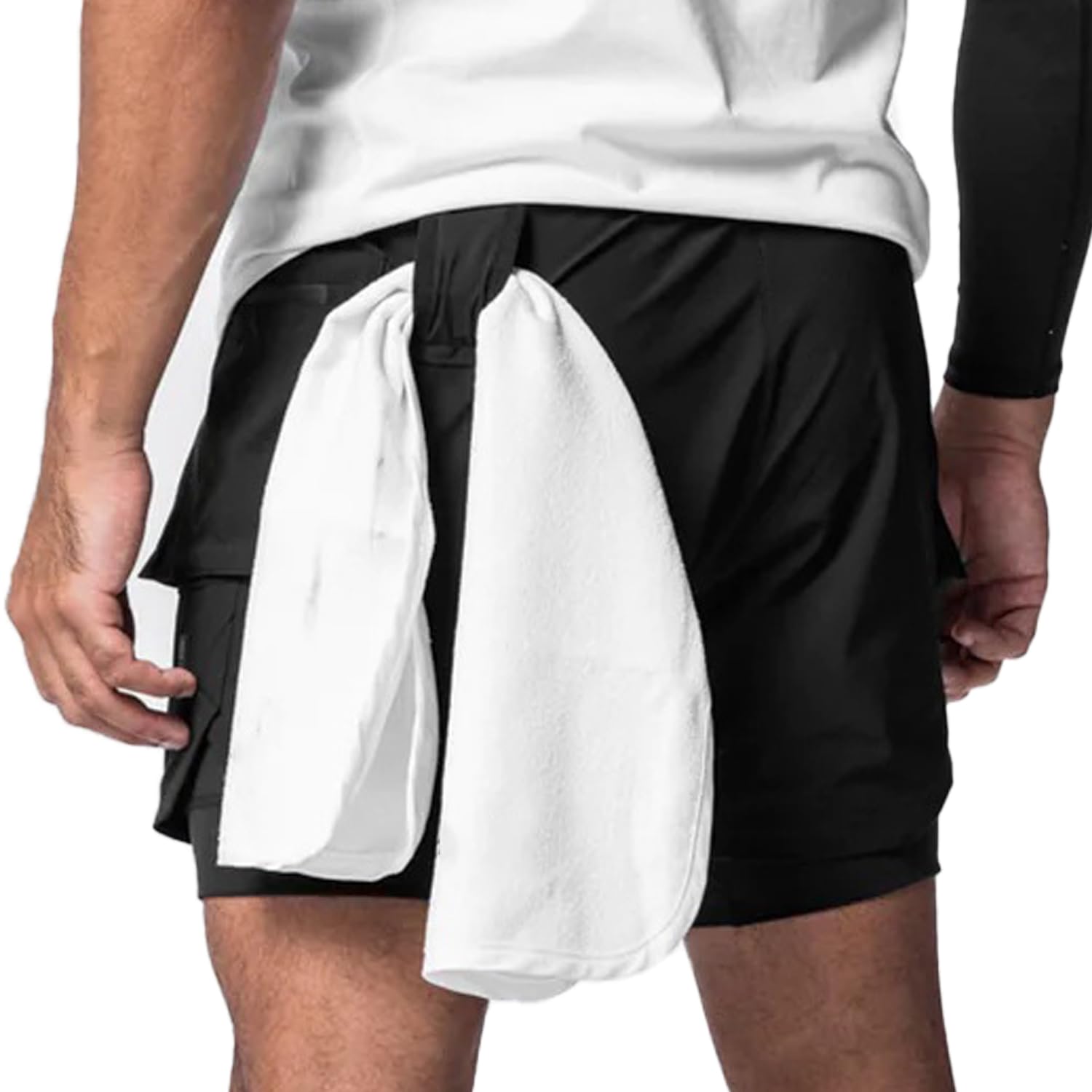 Pantalón Corto 2 en 1 Hombre Running Bolsillo Teléfono Secado Rápido Malla Cordón