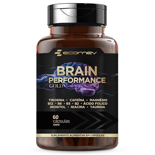 Brain Performance – Magnesio, L-Tirosina, Cafeina, Taurina, Inositol, Colina e Vitaminas do Complexo B 500Mg 60 Cápsulas - Ecomev (1 Unidade)