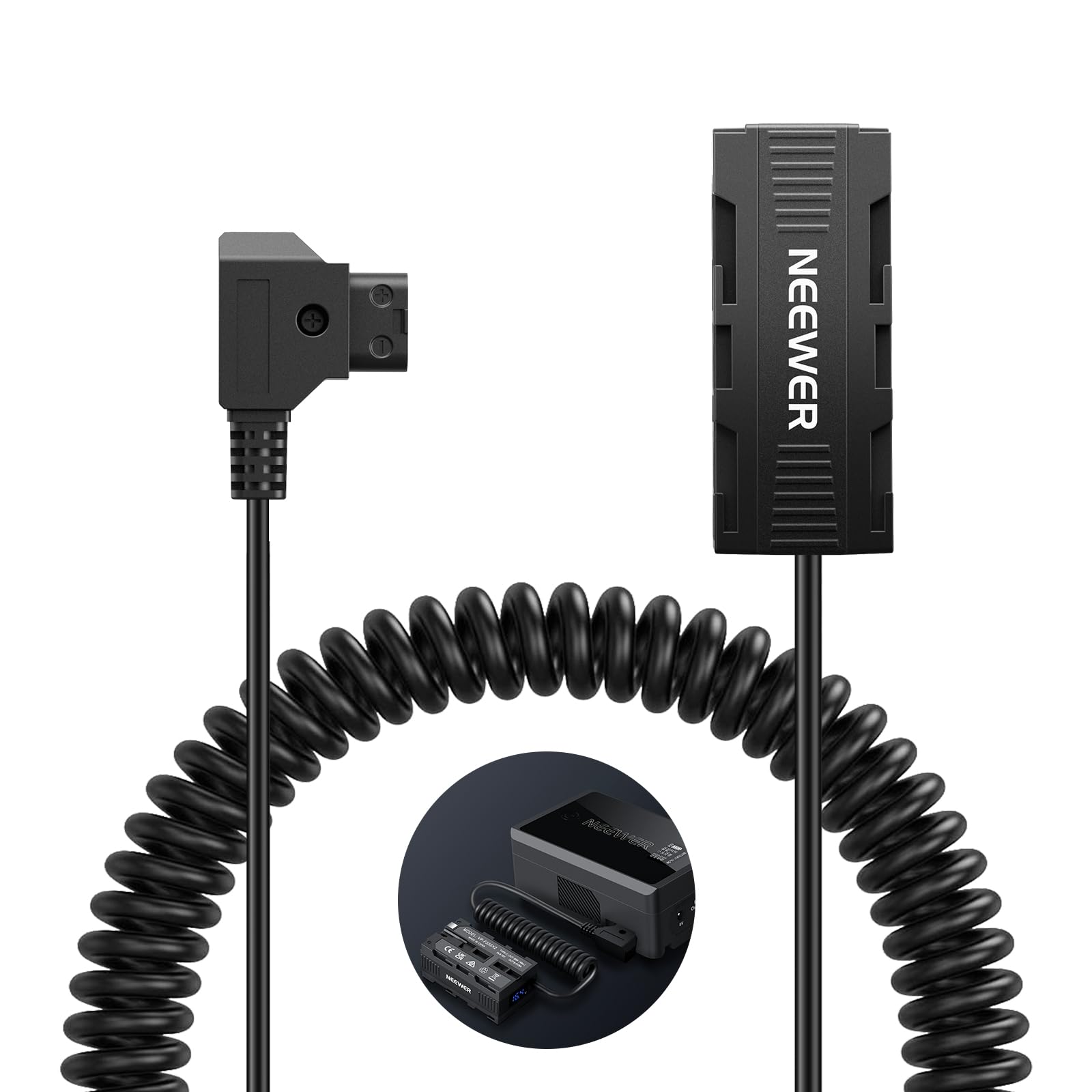 NEEWER Dual Sided Dummy Battery Adapter with Display, Coiled D Tap