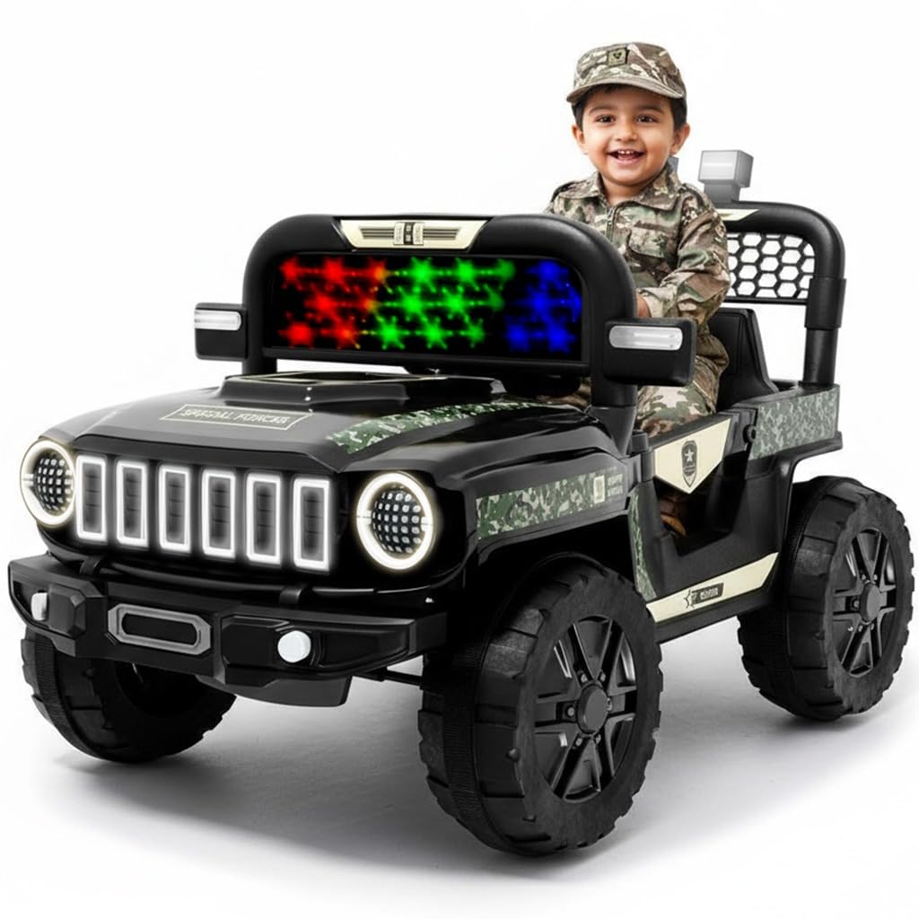 Lifelong 12V Electric Ride-On Jeep Car for Kids | Remote Control, Bluetooth Music, LED Lights | BIS Certified, 6 Months Battery Warranty, Up to 60 Min Run Time for 2–8 Yrs Boys Girls (LLEV09)