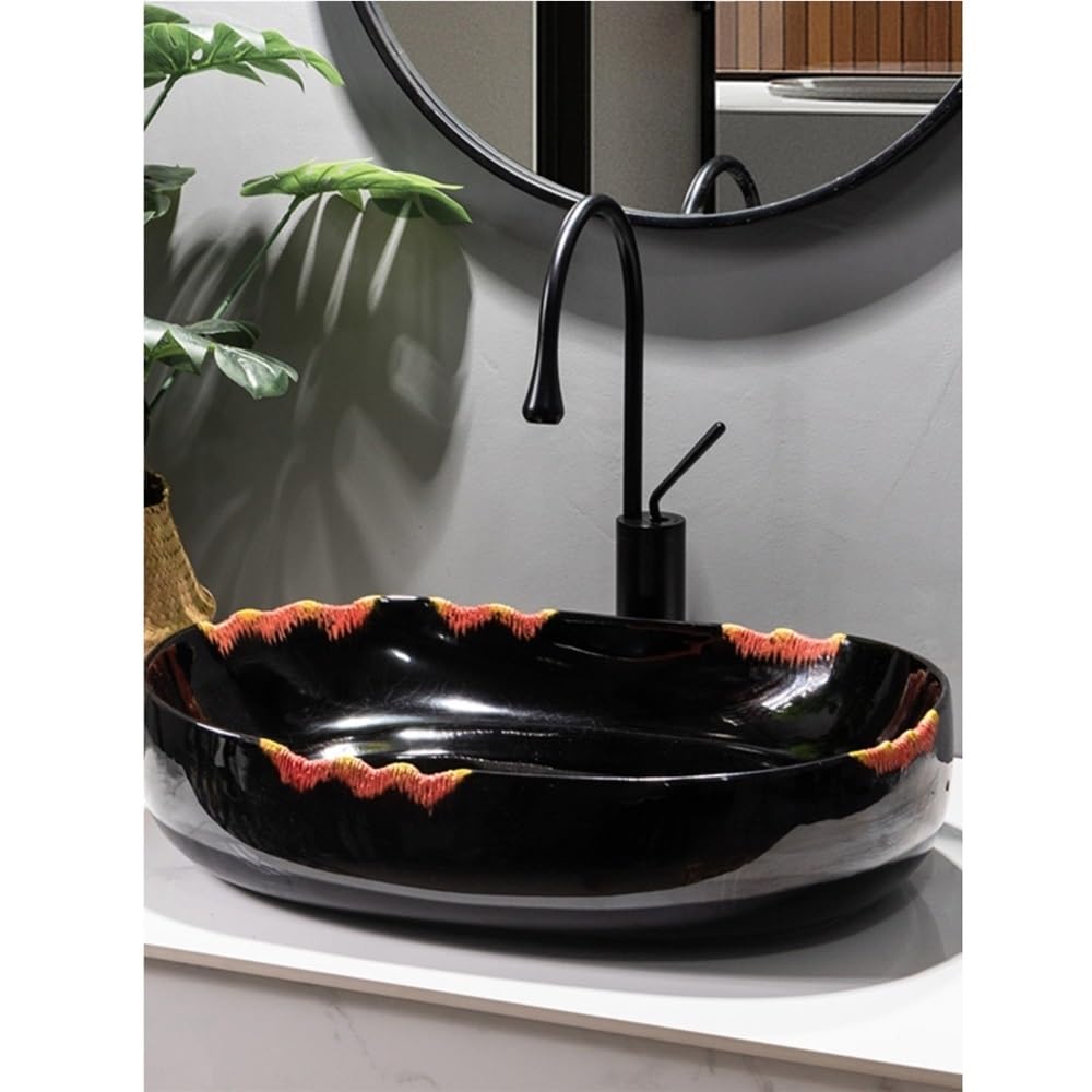 Lavabo Rettangolare in Ceramica Stile retrò - Lavabo da appoggio per Un Bagno Elegante - Design Moderno ed Elegante, Facile Installazione, Perfetto per la ristrutturazione.
