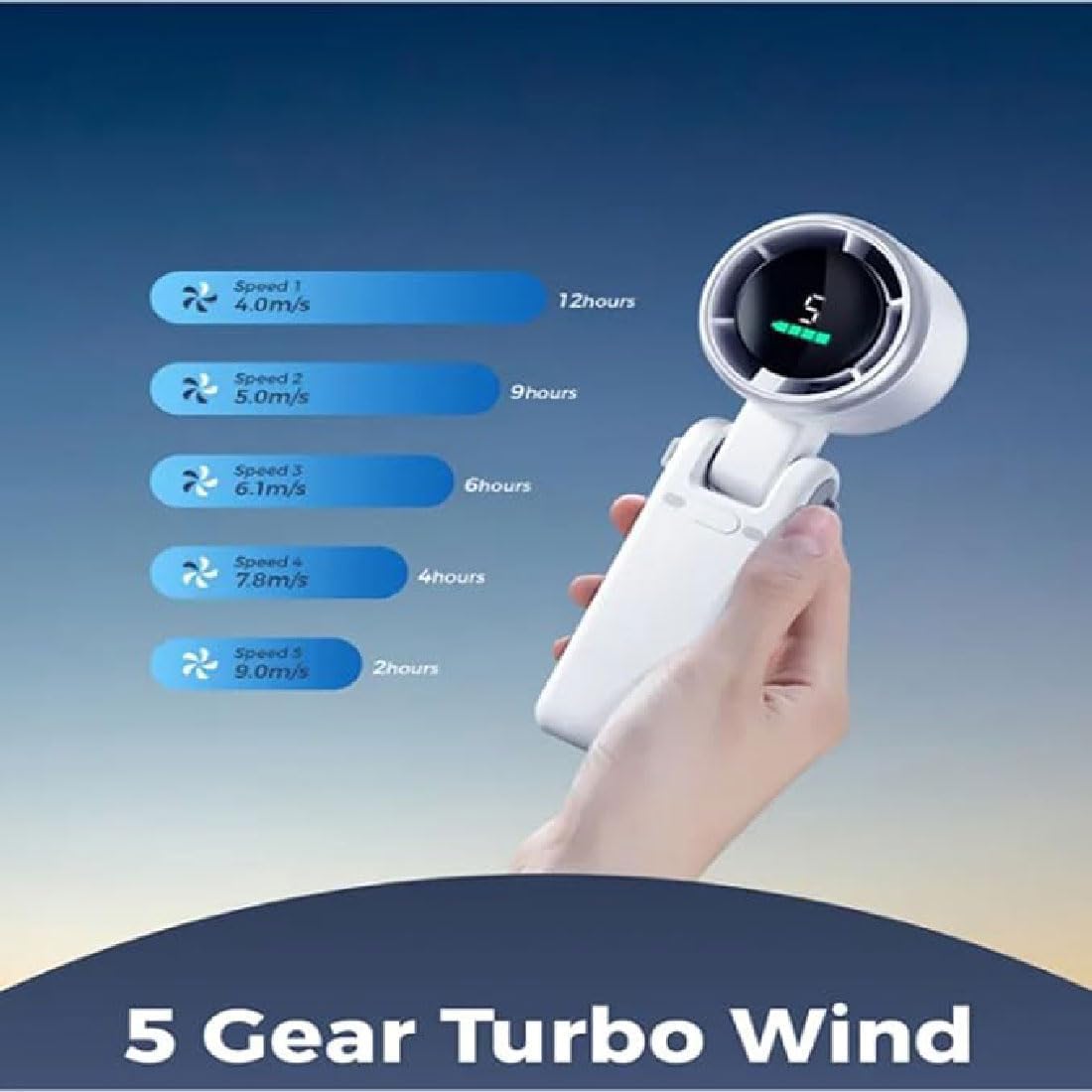 Regularlyk - Ventola turbo portatile N607, portatile, ricaricabile, 5 marce, 3 in 1, con ventole di raffreddamento Air Turbo Tech, regalo per viaggi/campeggio/all'aperto