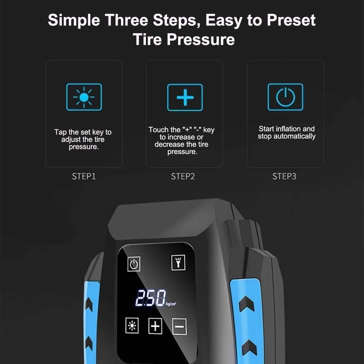 Inflador de neumáticos de compresor de Aire, Bomba de Aire Auto Touchscreen de 150PSI DC 12V para neumáticos de automóviles, Bicicletas y Otros inflables, compresor de Aire portátil con luz LED