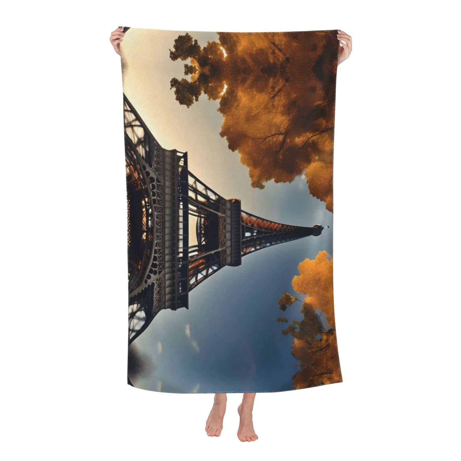Pojknbv White Beautiful Eiffel Tower Paris Print Oversized Adult Beach Towel Quick-Dry Comfortable Lightweight Travel Pool Camping