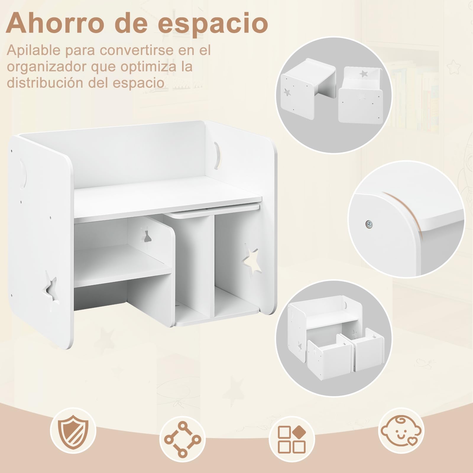 WOLTU Juego de Mesa y Sillas Infantiles, Blanco