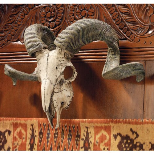 Design Toscano Wandtrophäe Korsischer Widder Schädel und Hörner, Maße: 47 x 18 x 29 cm