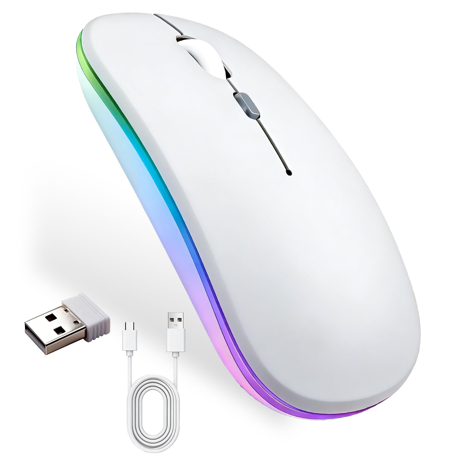 Souris sans Fil Rechargeable, Souris Bluetooth (BT 5.1+2.4G sans Fil), 1200 DPI Souris Silencieuse Ultra-Mince, Wireless Mouse Deux Modes pour MacBook/Tablette/iPad/Ordinateur Portable/PC/Notebook