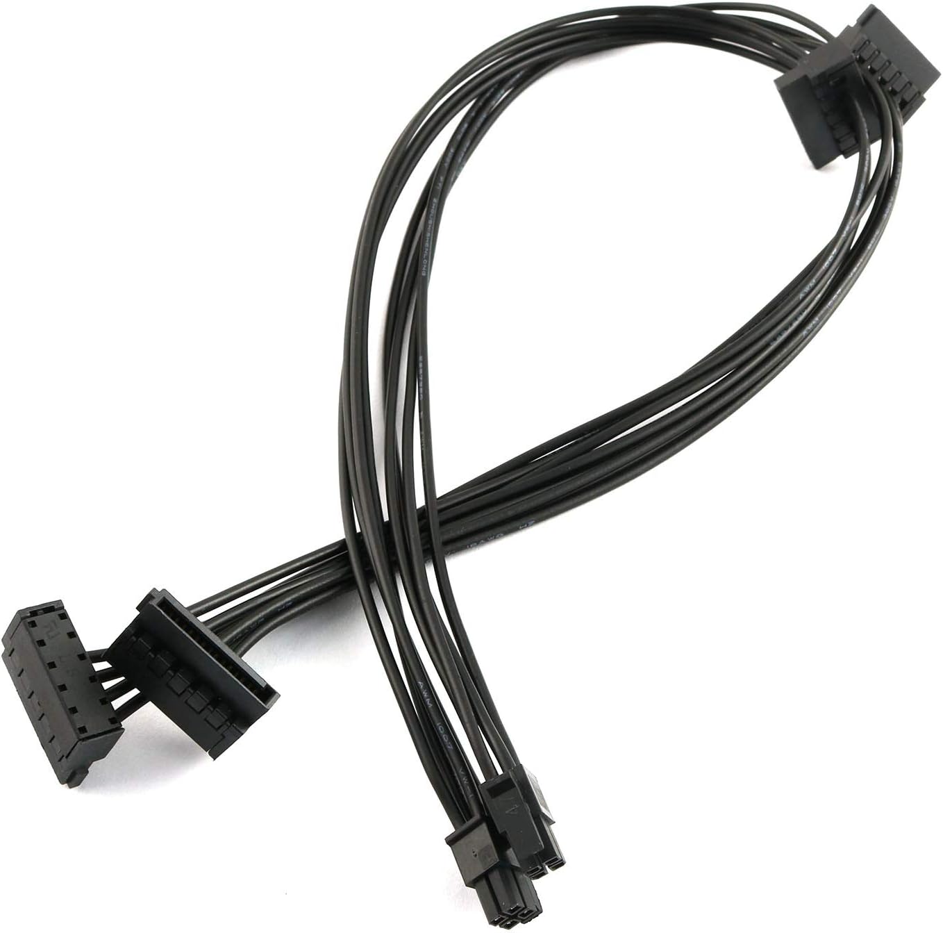 2pcs Black Motherboard ATX Mini 4 Pin to 2X Right-Angle 15 Pin SATA Hard Drive HDD Power Supply Adapter Cable 18AWG 19.7 Inch