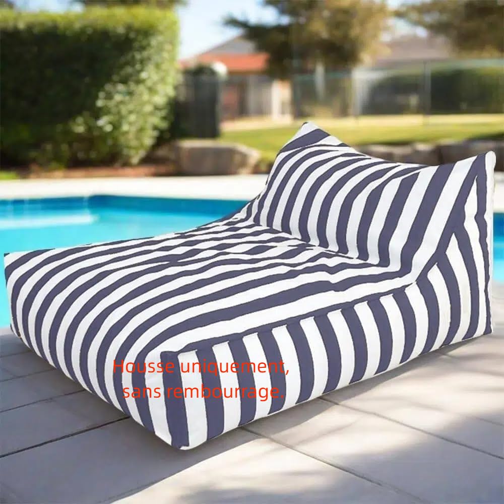 Housse Pouf d'extérieur Imperméable Oxford à Rayures pour Jardin, Plage, Piscine - Gray-Blue