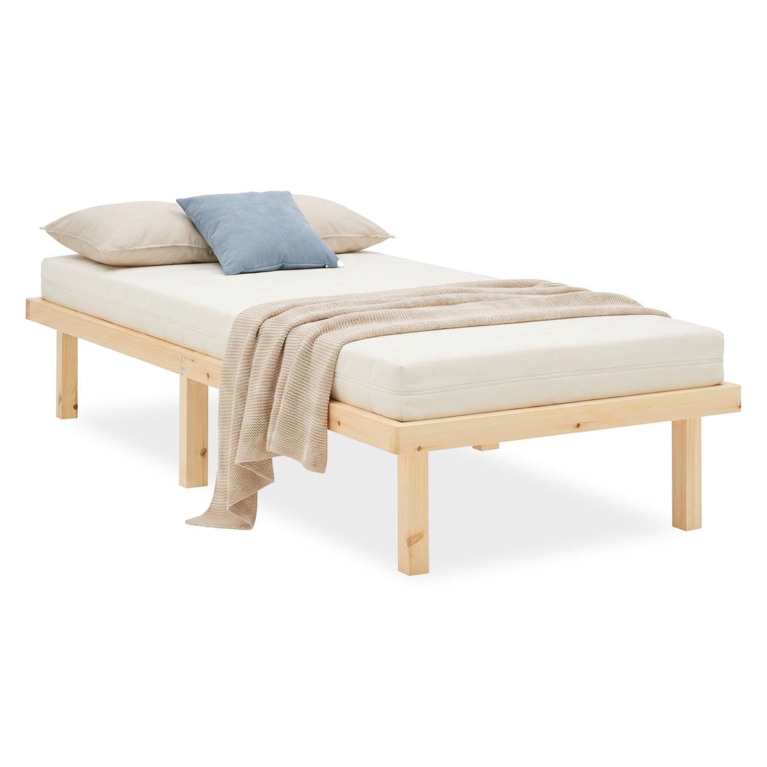 Homestyle4u Palettenbett 90x200 Kiefer Massivholz mit Lattenrost | Einzelbett aus unbehandeltem Kiefernholz – inkl. Lattenrost, Höhe 33 cm, geeignet für Jugendzimmer & Gästezimmer