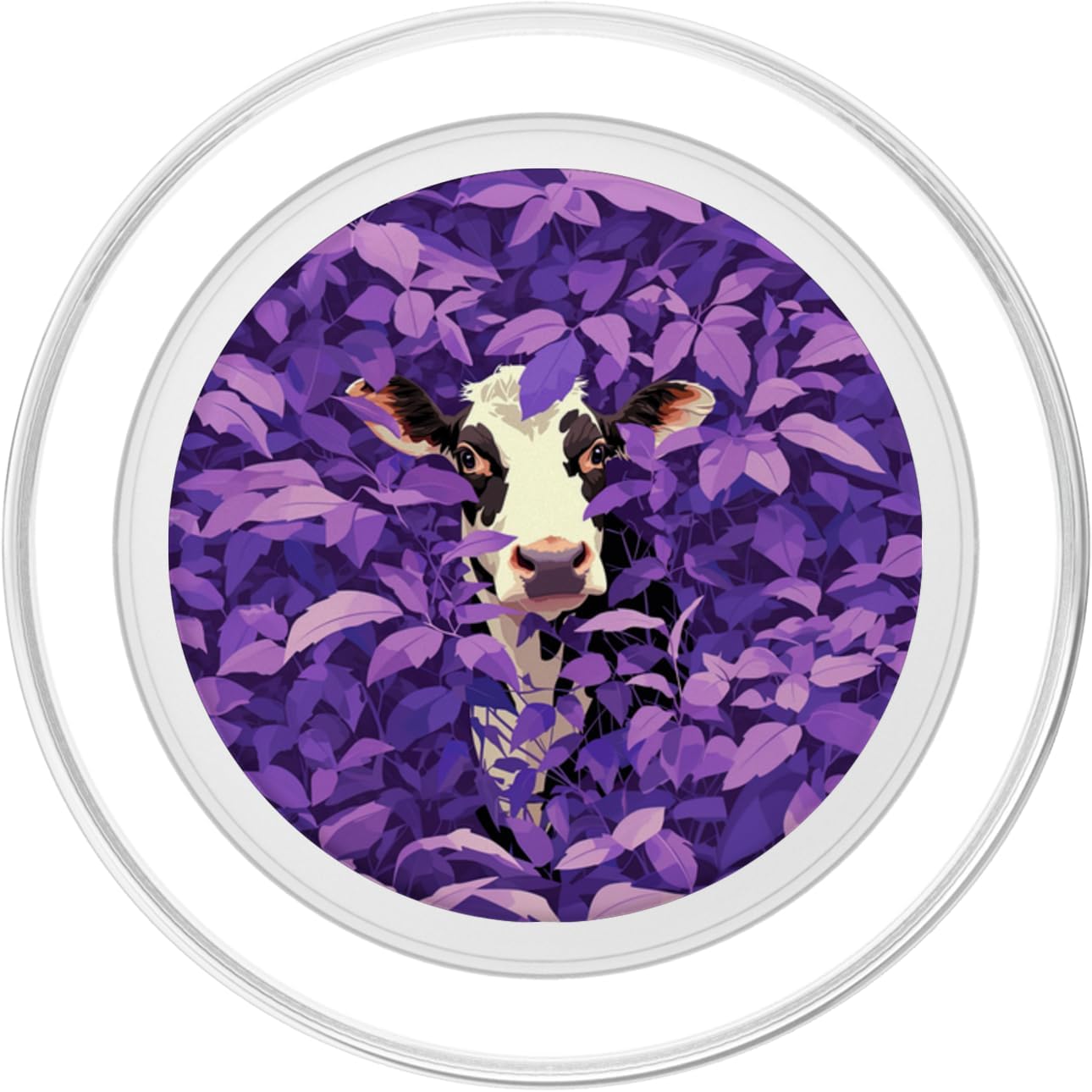 Cute Cow Hiding Behind Purple Flower Garden Farm Cow Lover PopSockets MagSafe PopGrip for iPhone