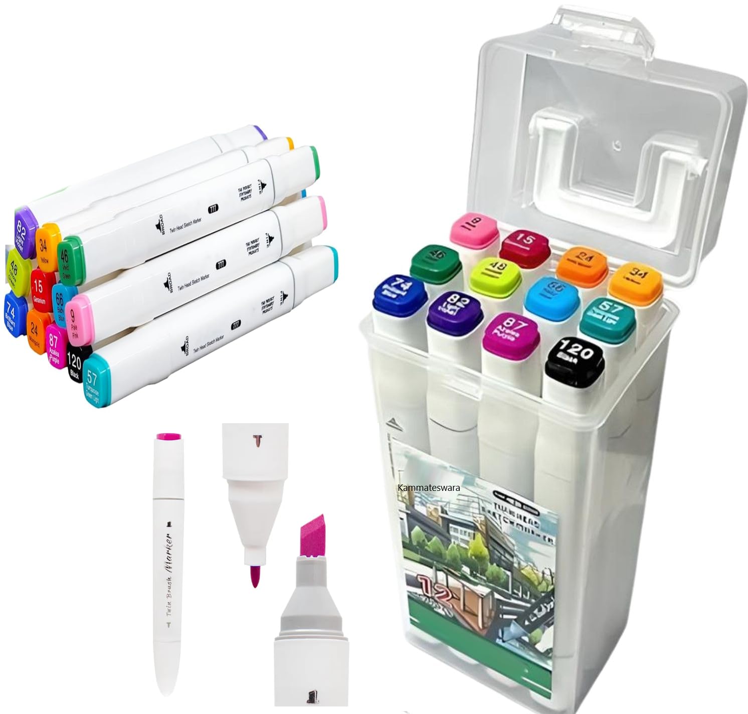 Dual Tip Marker Sketch Pen For Kids And Adults-Stationery Set For Coloring, Drawing And Sketching(12 Markers)-picture-21
