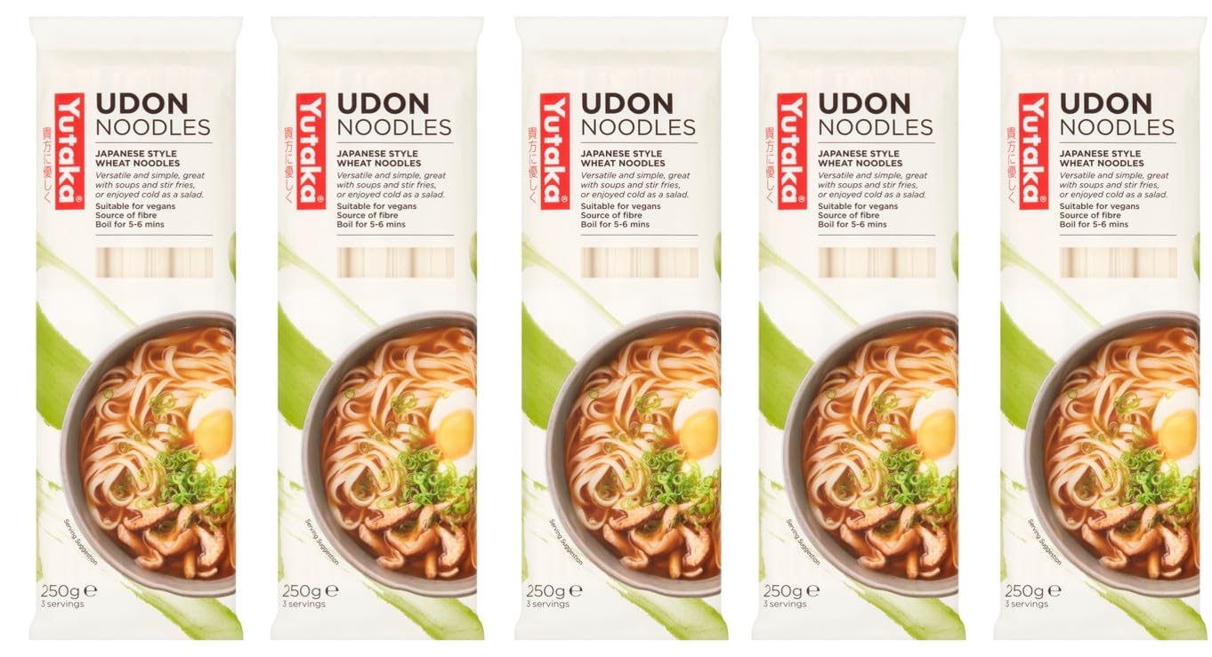 Yutaka Udon Noodles 250g (Pack of 5) | Authentic Japanese Wheat Noodles | Thick, Chewy & Versatile | Ideal for Soups, Stir-Fries & Hot Pots | Suitable for Vegans & Vegetarians