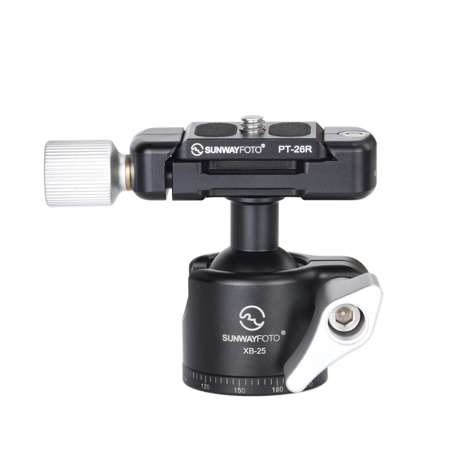 SUNWAYFOTO Rotule de trépied XB-25, rotule panoramique rotative à 360 degrés avec plaque de dégagement rapide de 6,35 mm et pour appareil photo reflex numérique, monopode, charge 5 kg