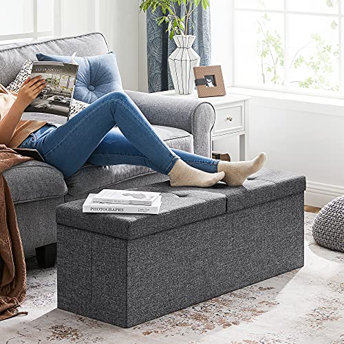 Image of SONGMICS 43.3 Inches Storage Ottoman, Foldable Bench with Flipping Lid