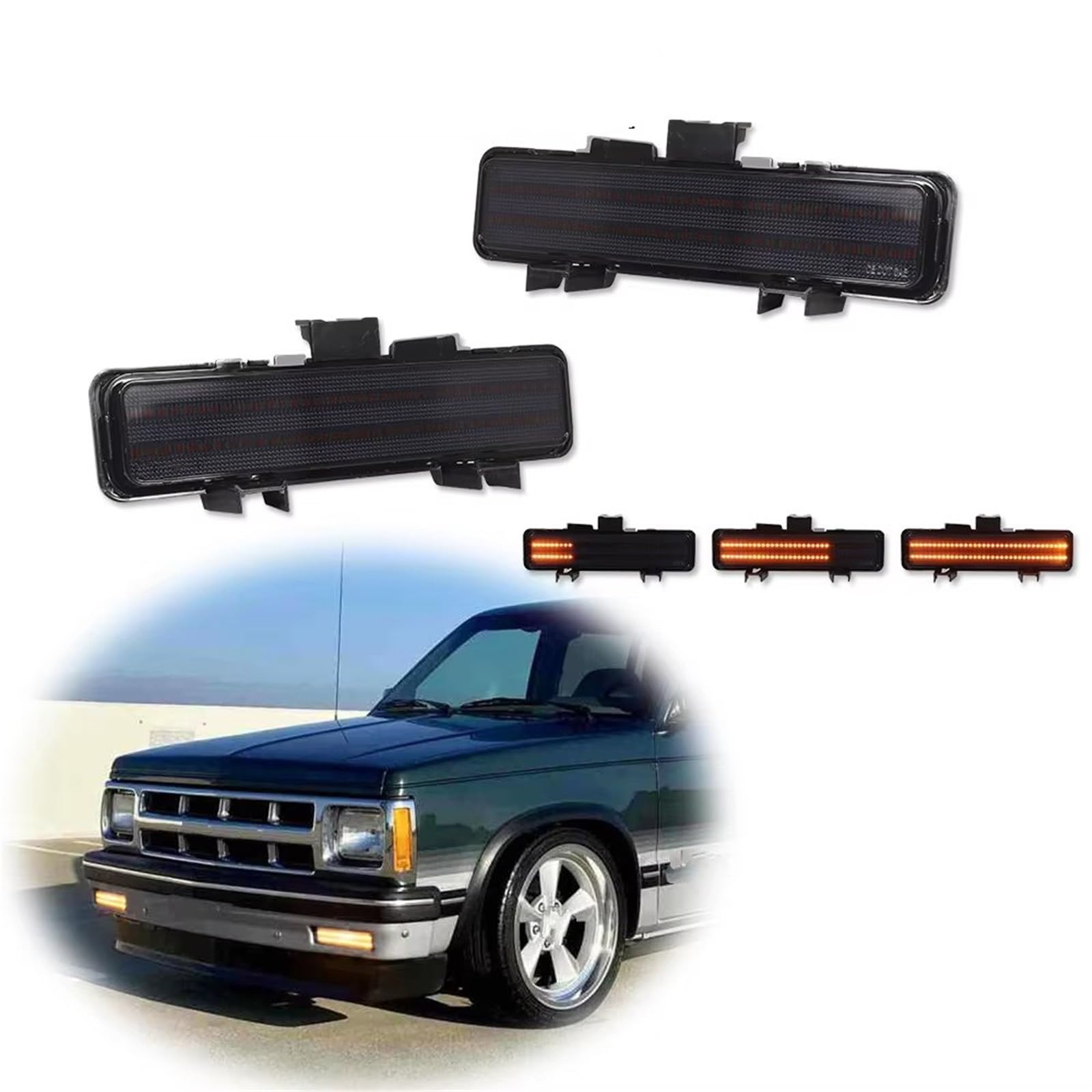 Genérico intermitente automóvil Para Chevy S10 Para Blazer Typhoon Syclone Blanco Ámbar LED Parachoques Delantero DRL Luces Señal Giro(Clear Lens)