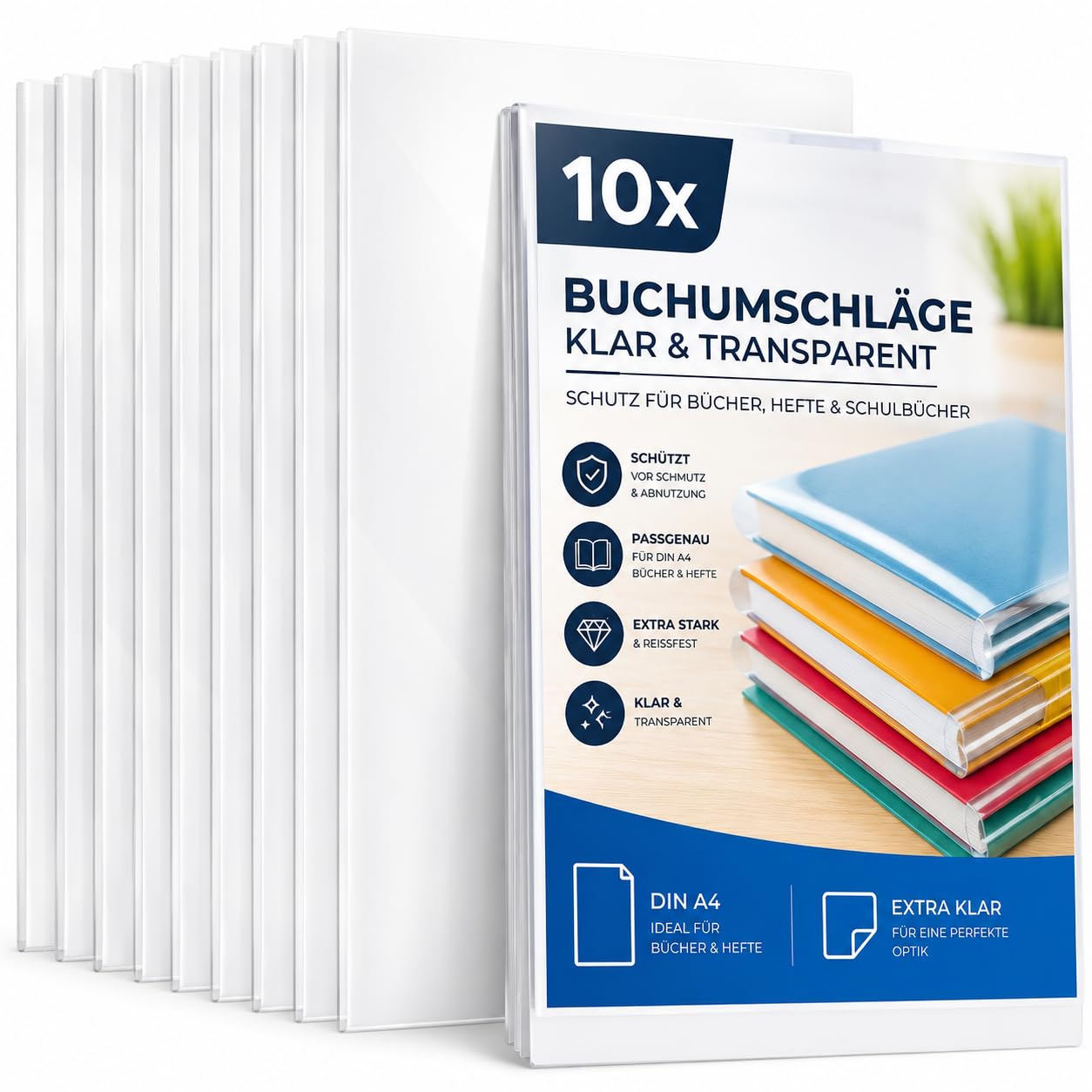 10x Buchumschlag DIN A4 für Bücher, Hefte, Schulbücher &amp; Buchhülle &amp; Buchschoner &amp; Hefthülle - Heftumschlag für Schule &amp; Büro – Amazon Angebot