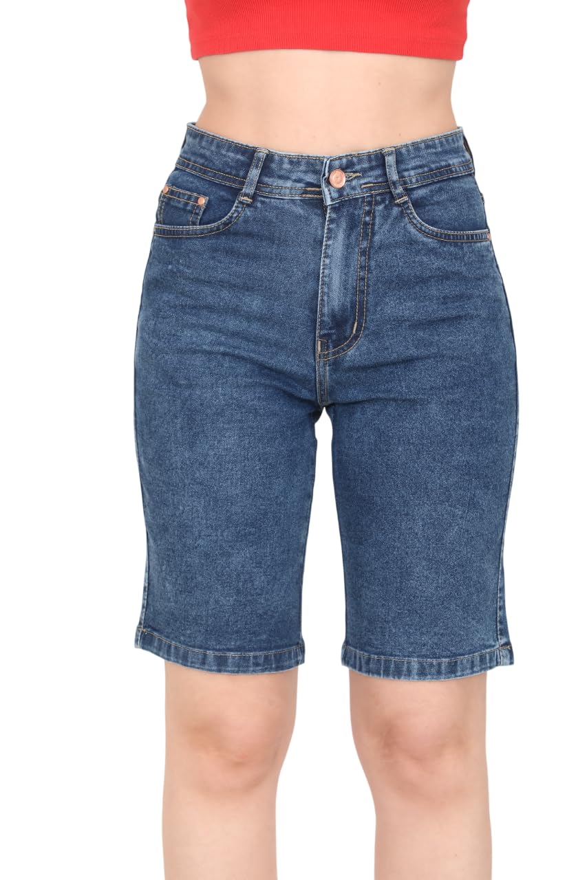 fireage DressBerry Branded Washed Stretchable Denim Long Shorts for Women-picture-12