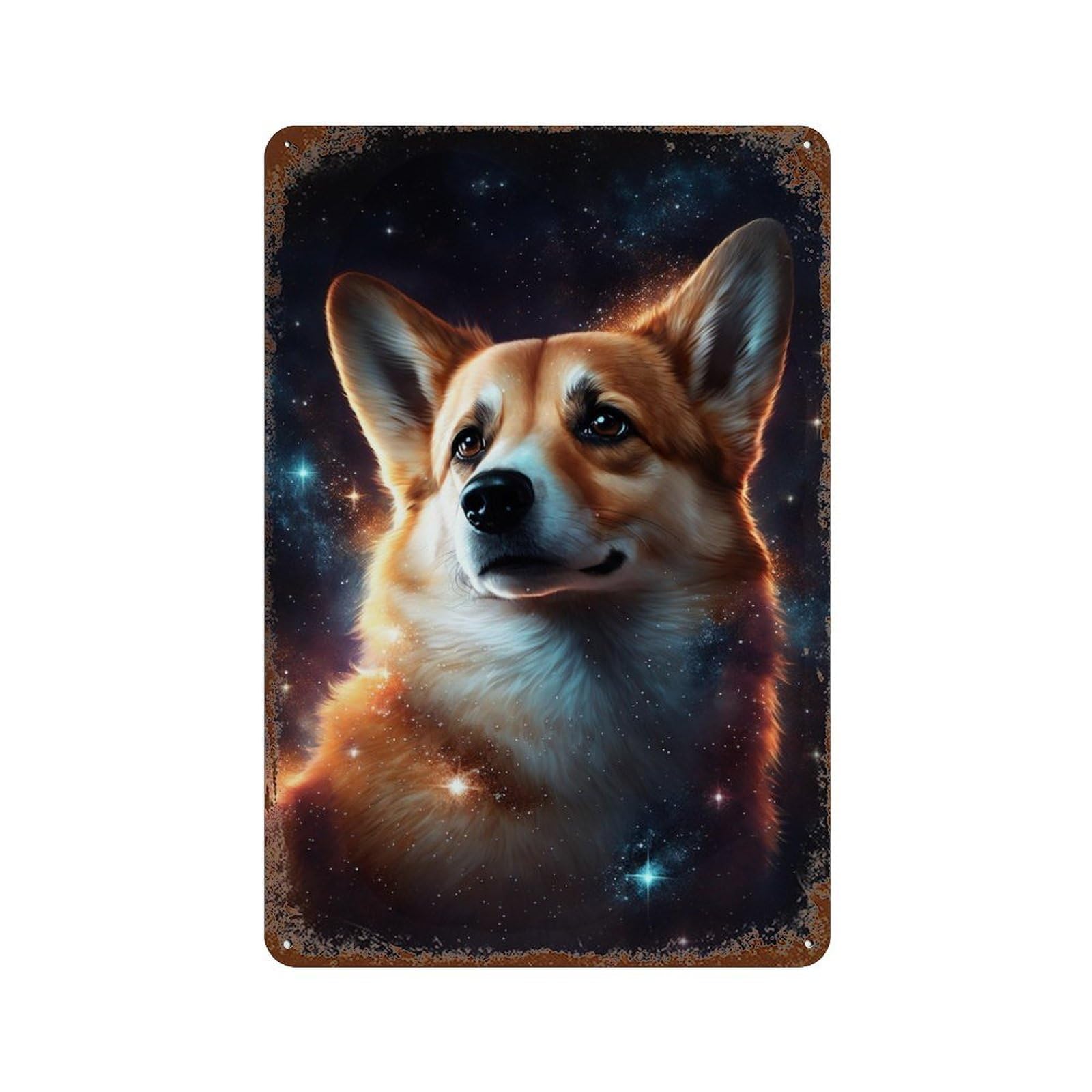 Garage Style Cosmic Corgi Portrait-8 Distressed Metal Wall Sign 11.8"x7.9", Shabby Chic Decor for Bar And Workshop