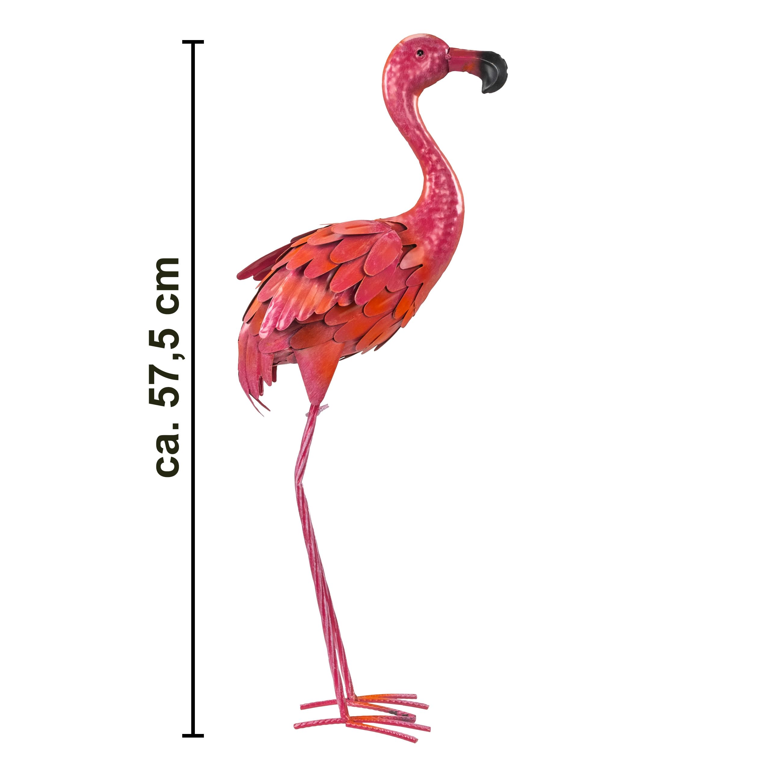 kamelshopping Gartenfiguren aus Metall für den Garten, Moderne Deko-Figuren, handbemalt mit Rostschutz-Lackierung, für außen, witterungsbeständig (Flaminigo – ca. 57,5 cm hoch)