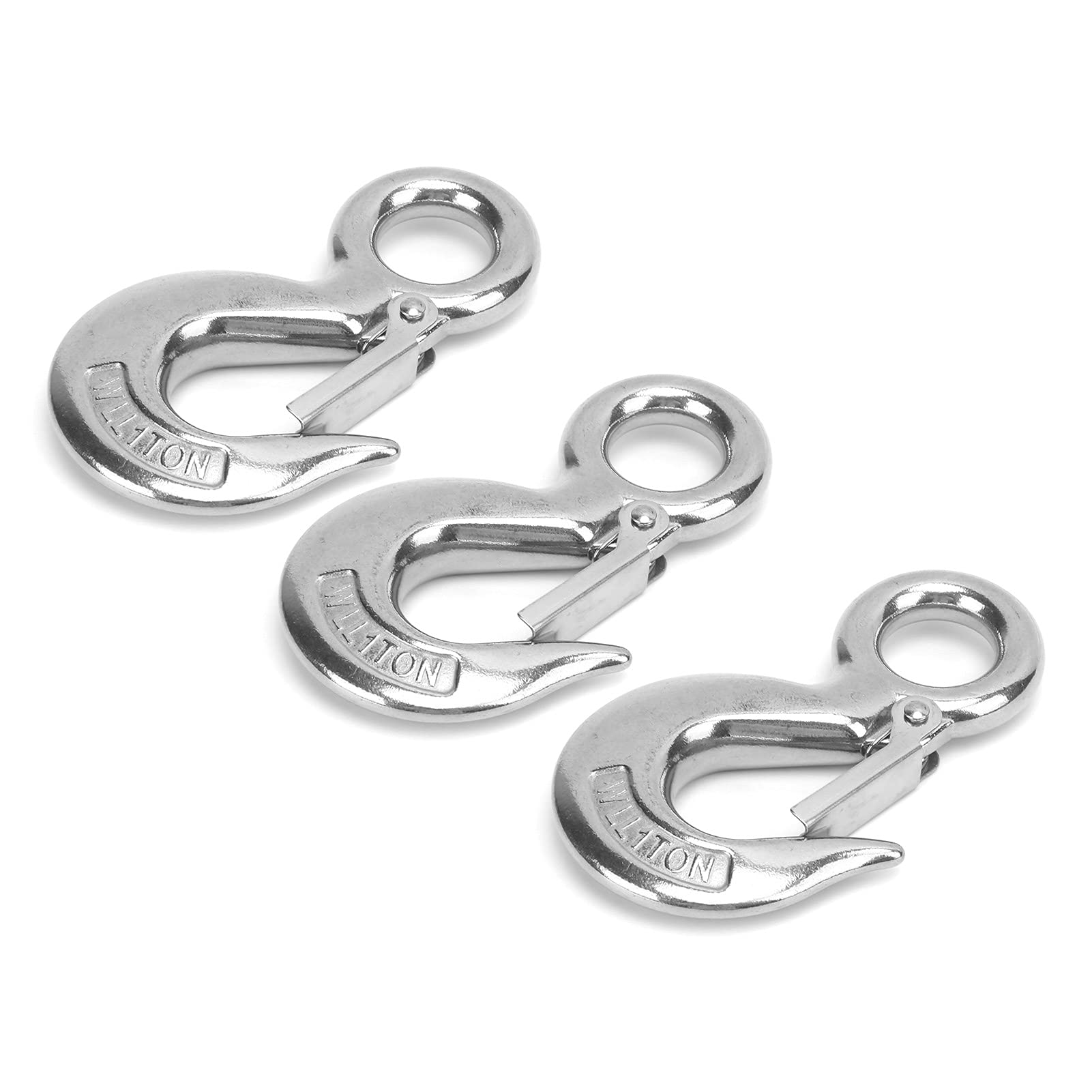 3 pezzi Gancio a Slittamento per Occhi con Chiusura di Sicurezza, Gancio a Slittamento in Acciaio Inox per Sollevamento con Occhielli, Gancio a Slittamento Lucido di Grado Marittim (1T)