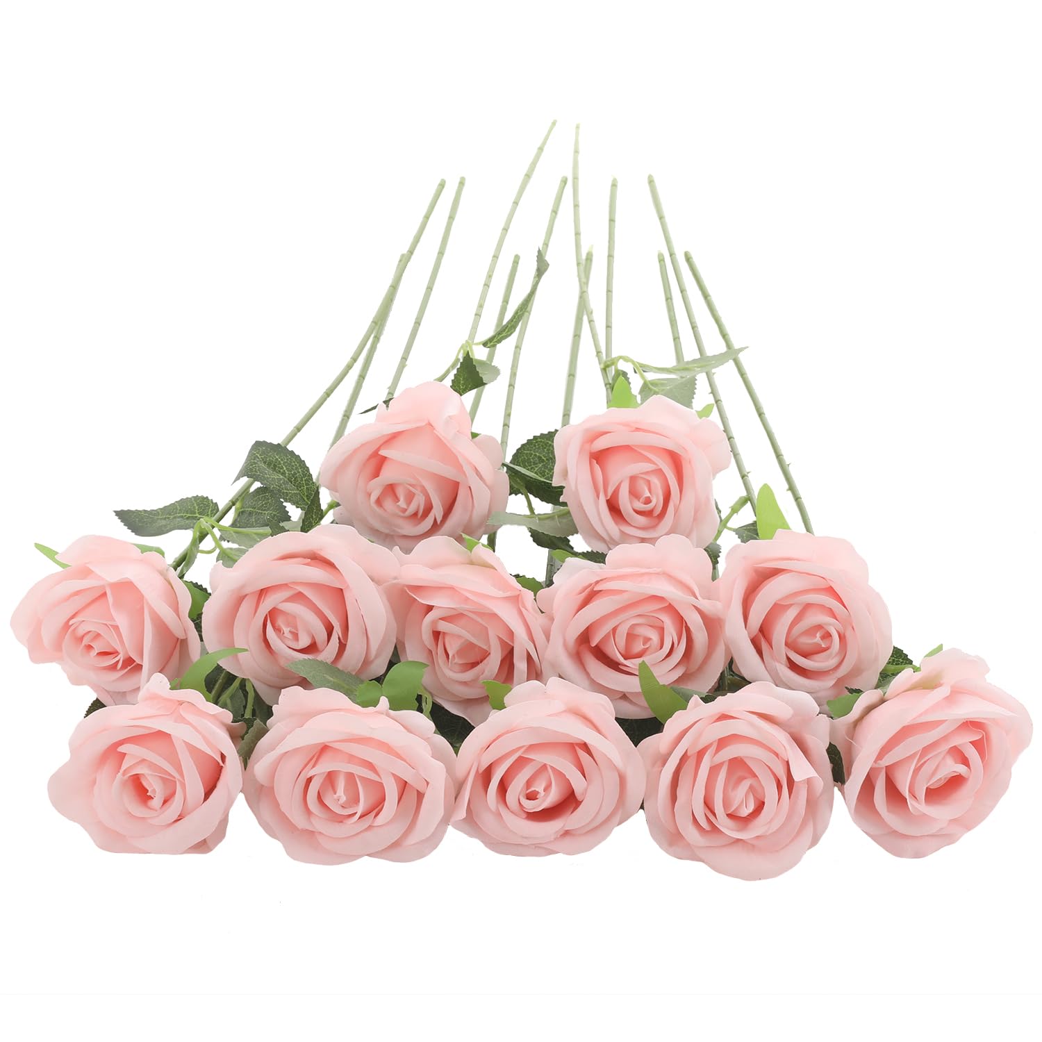 Cloudecor 12Pcs Pink Roses Artificial Flowers Fake Rose Faux Velvet Silk Flowers for Home Wedding Decoration (Pearl Roses - Light Pink)