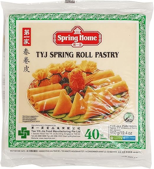 TYJ Spring Roll Pastry. For Spring Rolls Gyoza dumpling wrappers skins wontons samosa (1 x packet of 8 pastry) (8)