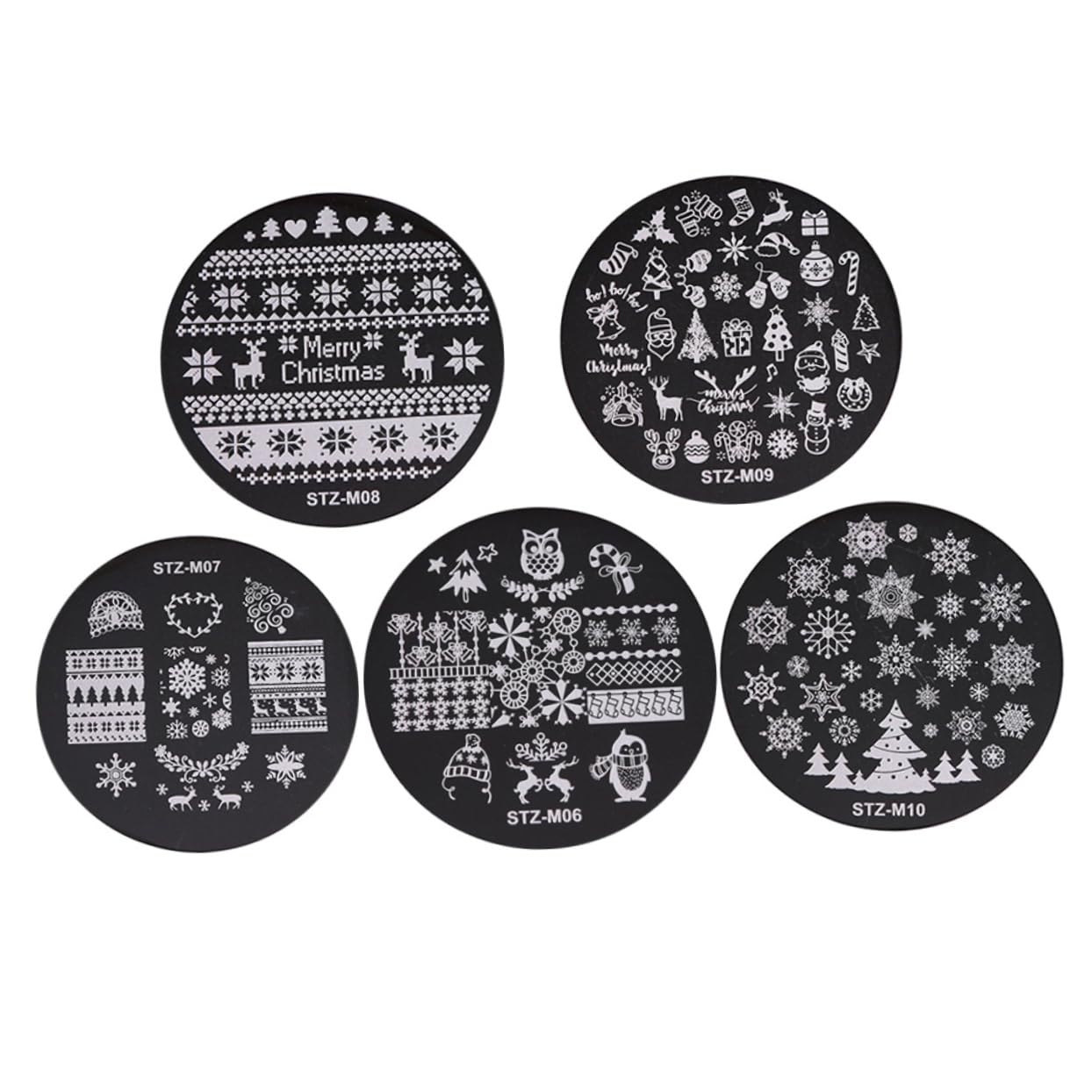 POPETPOP 5pezzi Stampo Per Unghie Natalizio Piastra Rotonda Per Stamping Nail Art Kit Stencil Per Unghie Design Elegante in Metallo Lucido