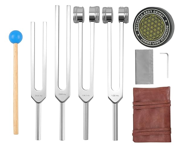 Tuning Forks for Healing Set, 128Hz, 136Hz, 256Hz, 384Hz & Activator for Healing Chakra Set Sound Healing Therapy Aluminum Alloy Sensory Tuning Fork Activator for Healing, Therapy Non Magnetic