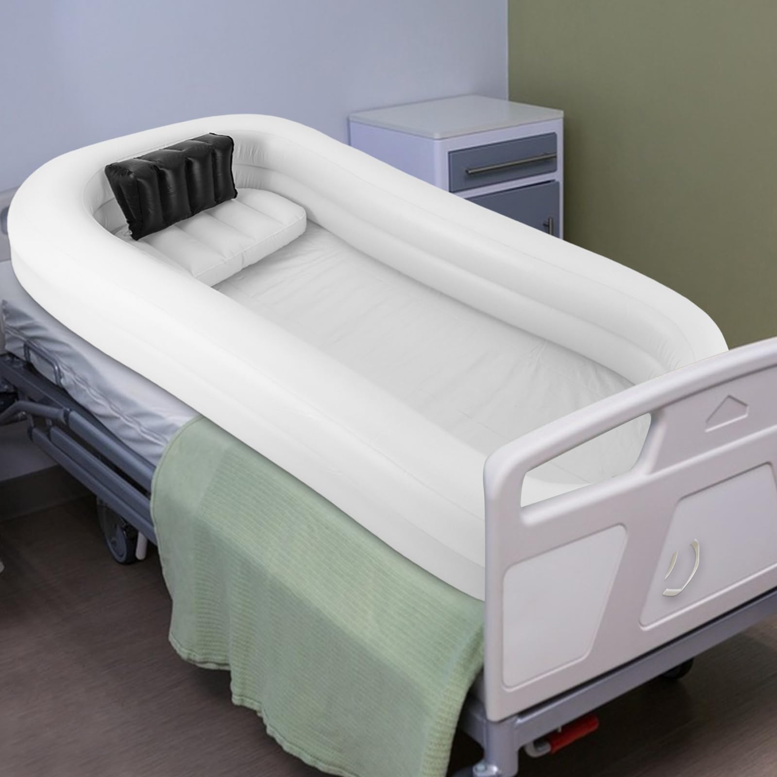 Juego de bañera de ducha inflable médica, sistema de ducha portátil junto a la cama con bomba, ayuda de baño simple en la cama para discapacitados/personas mayores (220 x 100 cm)
