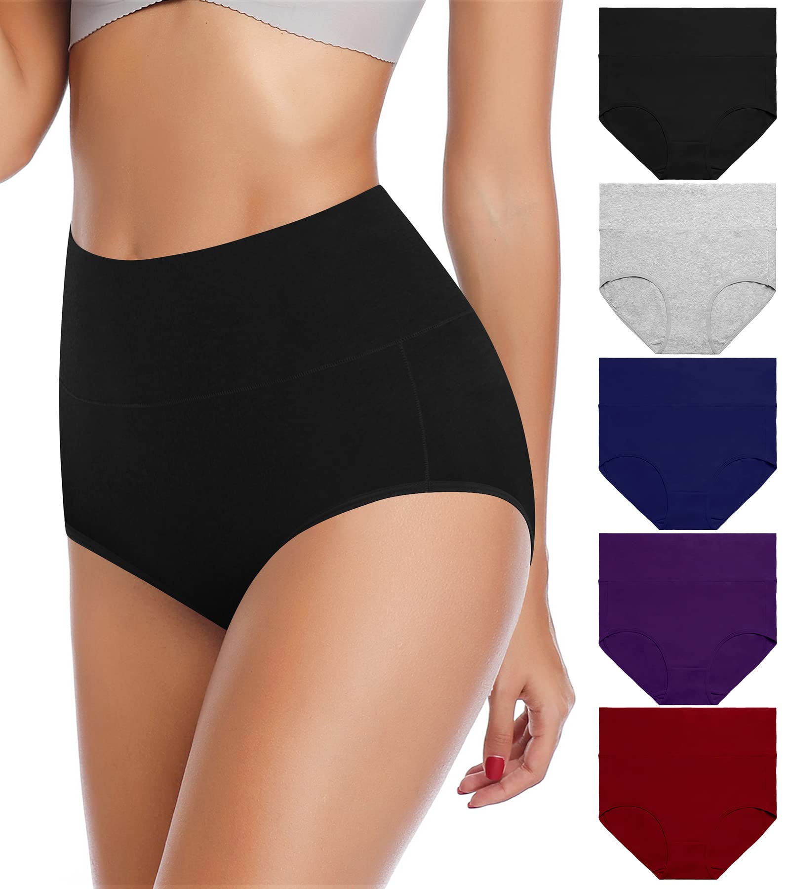 ANNYISON Womens Underwear,High Waist Full Coverage Cotton Brief Colorful Panties for Women