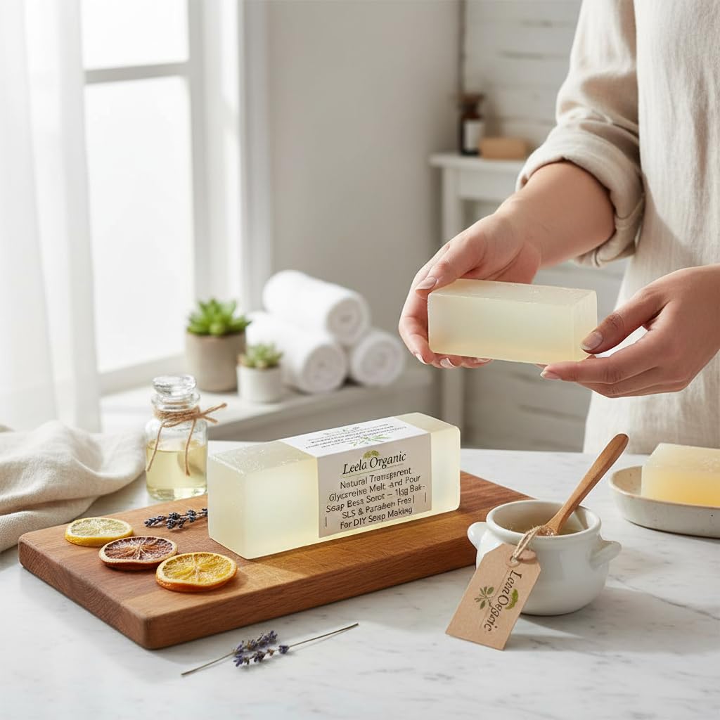 Leela Organic Natural Transparent Glycerine Melt and Pour Soap Base (Net 1 kg Bar) 2