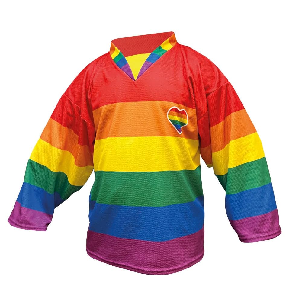 Maglia da Hockey su Ghiaccio Pride – T-Shirt Arcobaleno con Cuore Pride | Maglia Unisex per Fan | Messaggio di Amore e Uguaglianza | 100% Poliestere