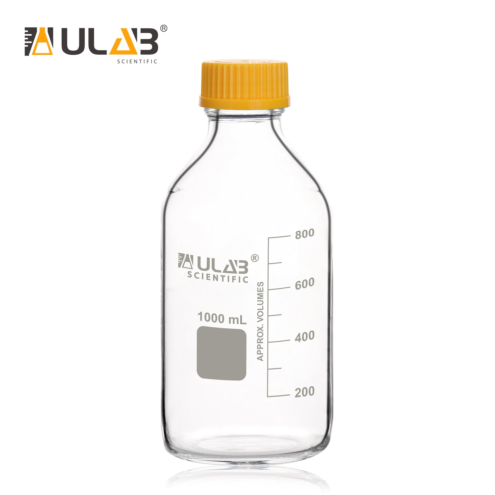 ULAB Runde Medien Laborflaschen Aufbewahrungsflaschen, 1000 ml, 3,3 Borosilikat glasflaschen mit GL45 Schraubverschluss, 2 Stück, URB1040