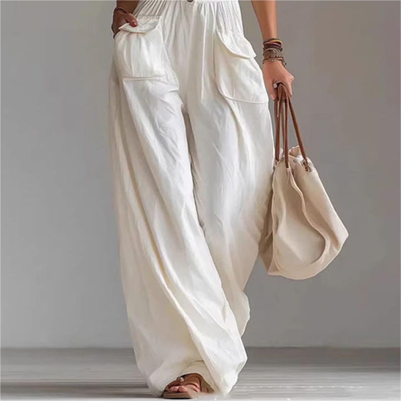 Casual Overall Larga Romper Tuta sexy con scollo a V e gamba larga. Elegante pagliaccetto da donna a vita alta for le vacanze in spiaggia per l'estate