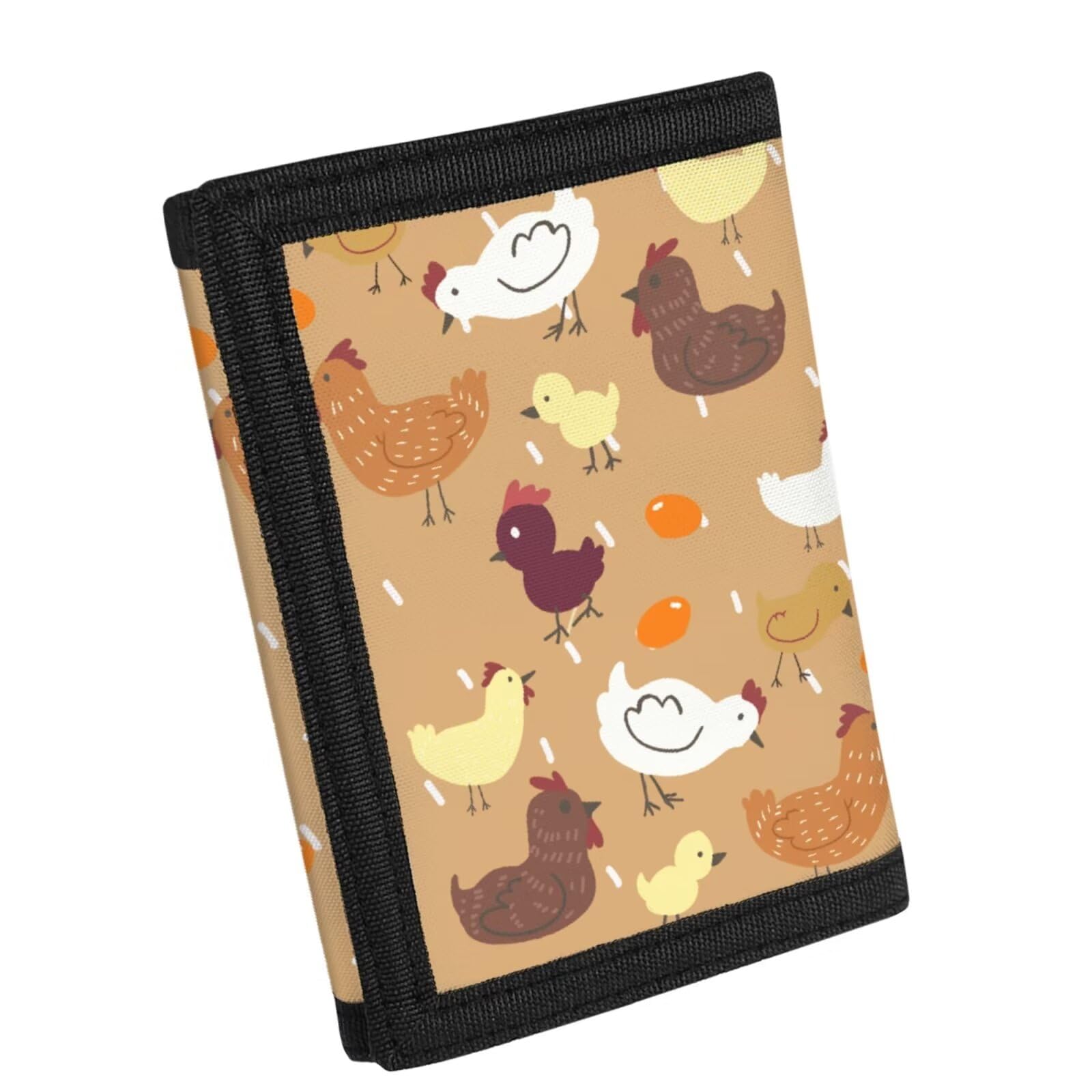 Flashideas Chicken Trifold Canvas Wallet for Men Waterproof Multi Card Organizer Cardholder Wallet Womens Nylon Wallet Includes Id Window and Credit