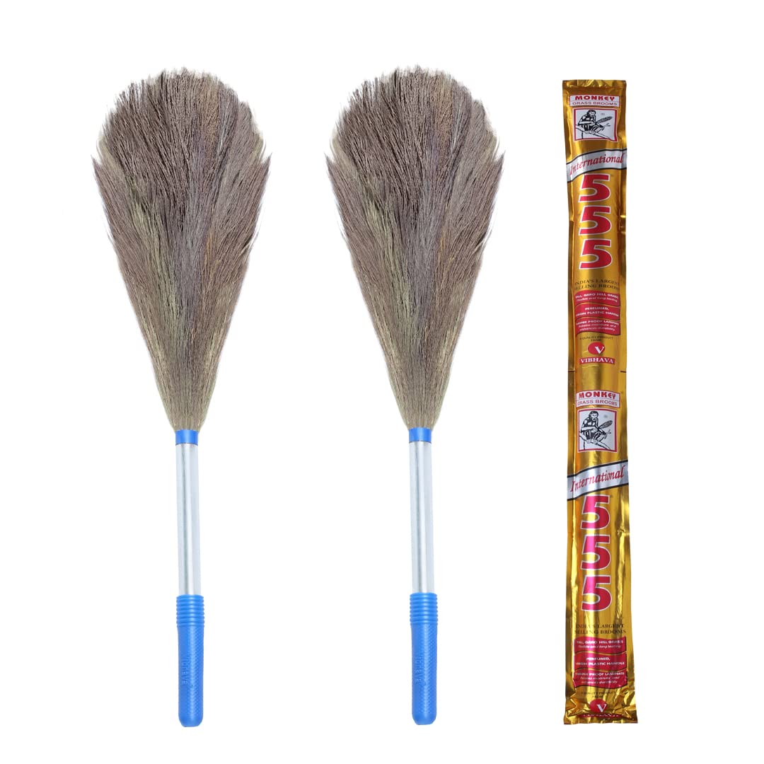 Monkey 555 International Steel Gold Handle Grass Broom - Pack of 2 | Tall Garo Hill Grass Broomstick| Rust-Proof Sleek Steel Handle| Faster & Better Grip Sweeping| Suitable for Sweeping Large Areas. (B0BZV3FDHQ) Amazon Price History, Amazon Price Tracker