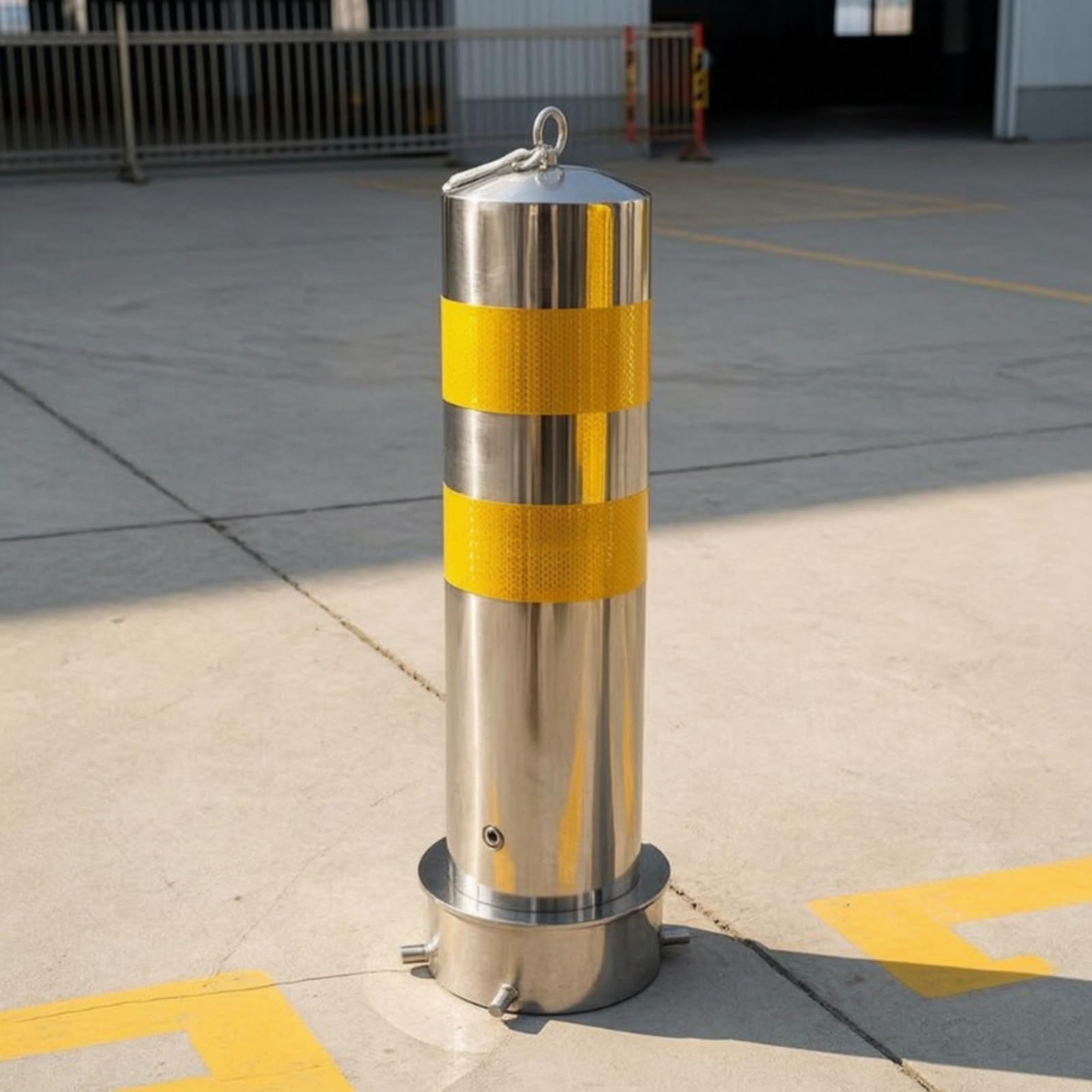 Milageto Borne de Sécurité Routière Poteau Balise Bollard Potelet en Acier Inoxydable Robuste Signalisation Réfléchissante Jaune pour Faible Luminosité, 159-550-1.5mm, Movable