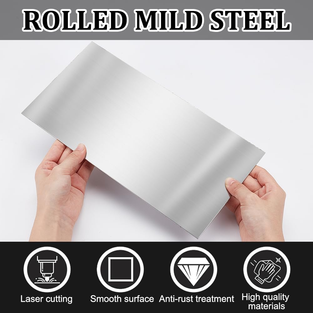 OLYCRAFT 2 pz 30x15cm Lamiera di Acciaio Laminato A Freddo Calibro 16/1.5mm di Spessore Lamiera di Acciaio Rettangolare Piastra di Striscia di Metallo In Acciaio Lamiera di Metallo Laminato A Freddo