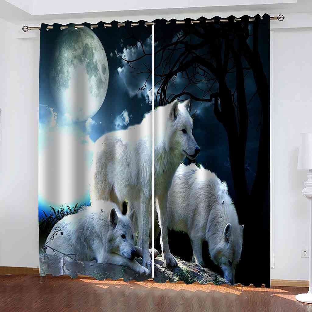 Rideau occultant contre le froid et le bruit motif loup blanc 3D lot de 2 oeillets 200x214