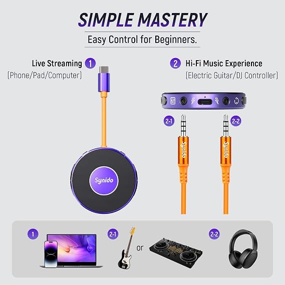 Portable Audio Interface,USB-C,24-bit/48kHz for Recording,Streaming & DJ