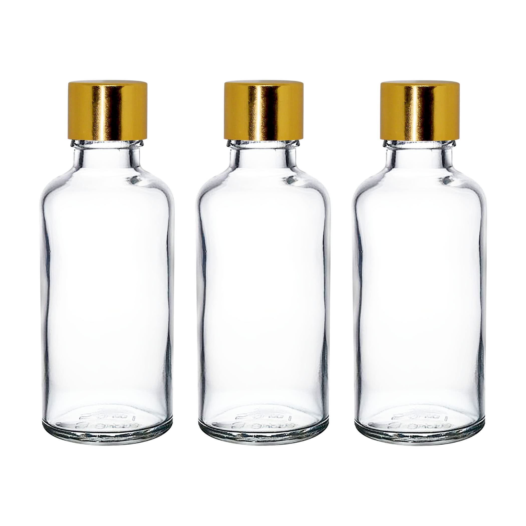50 ML Clear/Transparent Round Empty Glass Bottle + Gold Seal Cap + Safety Plug Refillable, Leak Proof For Essential Oils, Perfumes (Pack of 6)-image-29